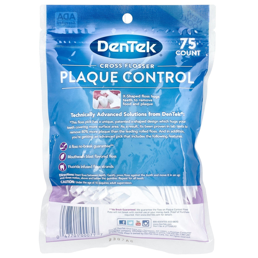 DenTek Cross Flosser Plaque Control Floss Picks – Mouthwash Blast, 75 Count
