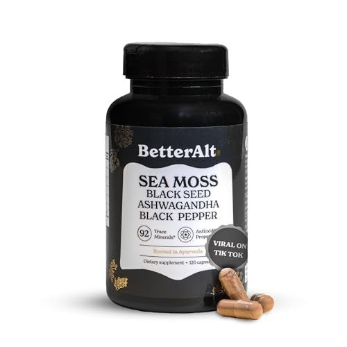 BetterAlt Sea Moss 6-in-1 with Ashwagandha & Black Seed Oil, 120 Capsules