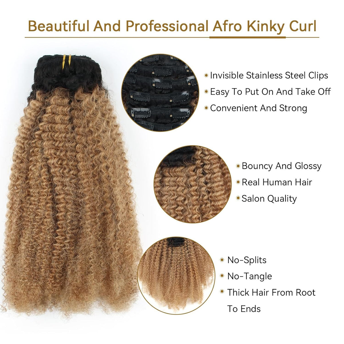RIO Kinky Gold Human Hair Clip-In Extensions