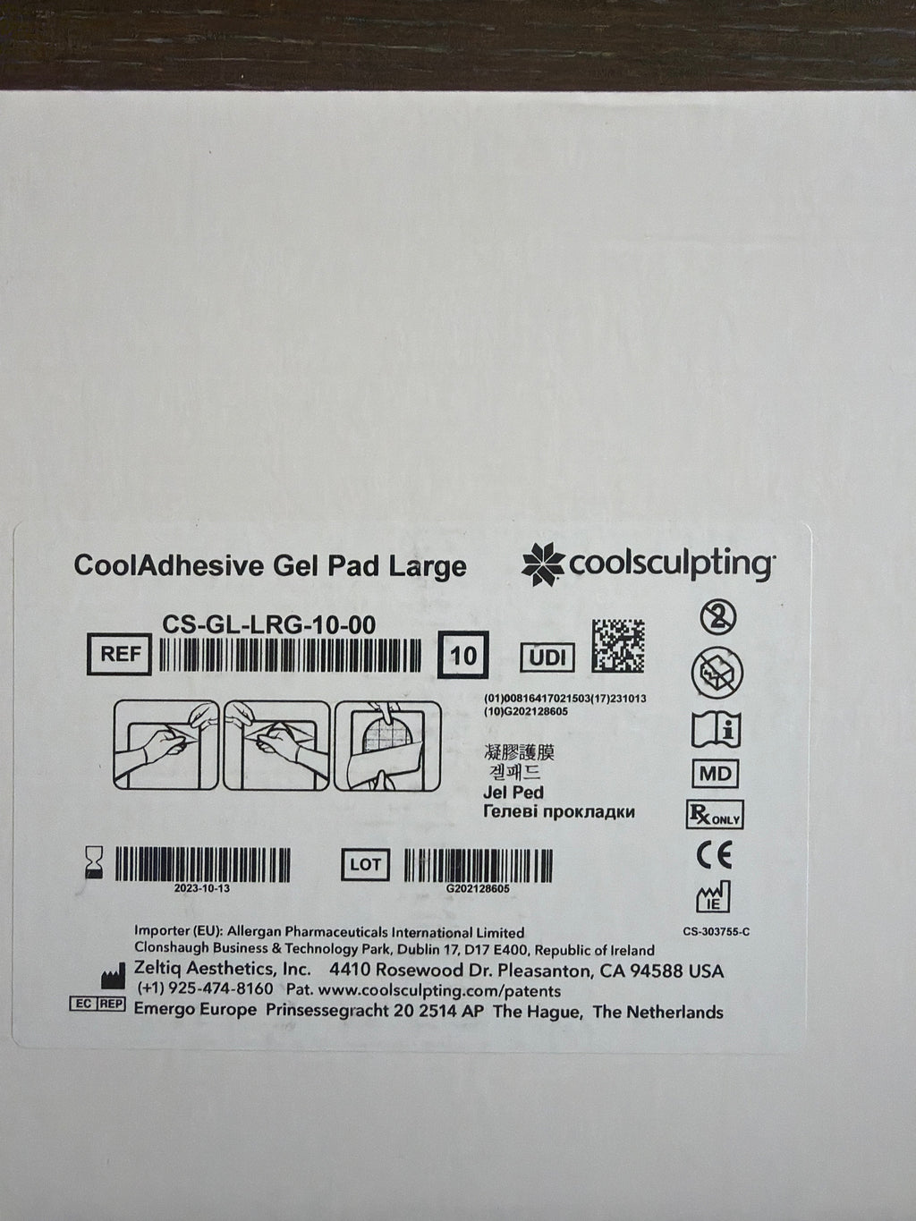 CoolSculpting CoolAdhesive Gel Pad Large CS-GL-LRG-10-00, 10-Pack, Exp Oct 2023