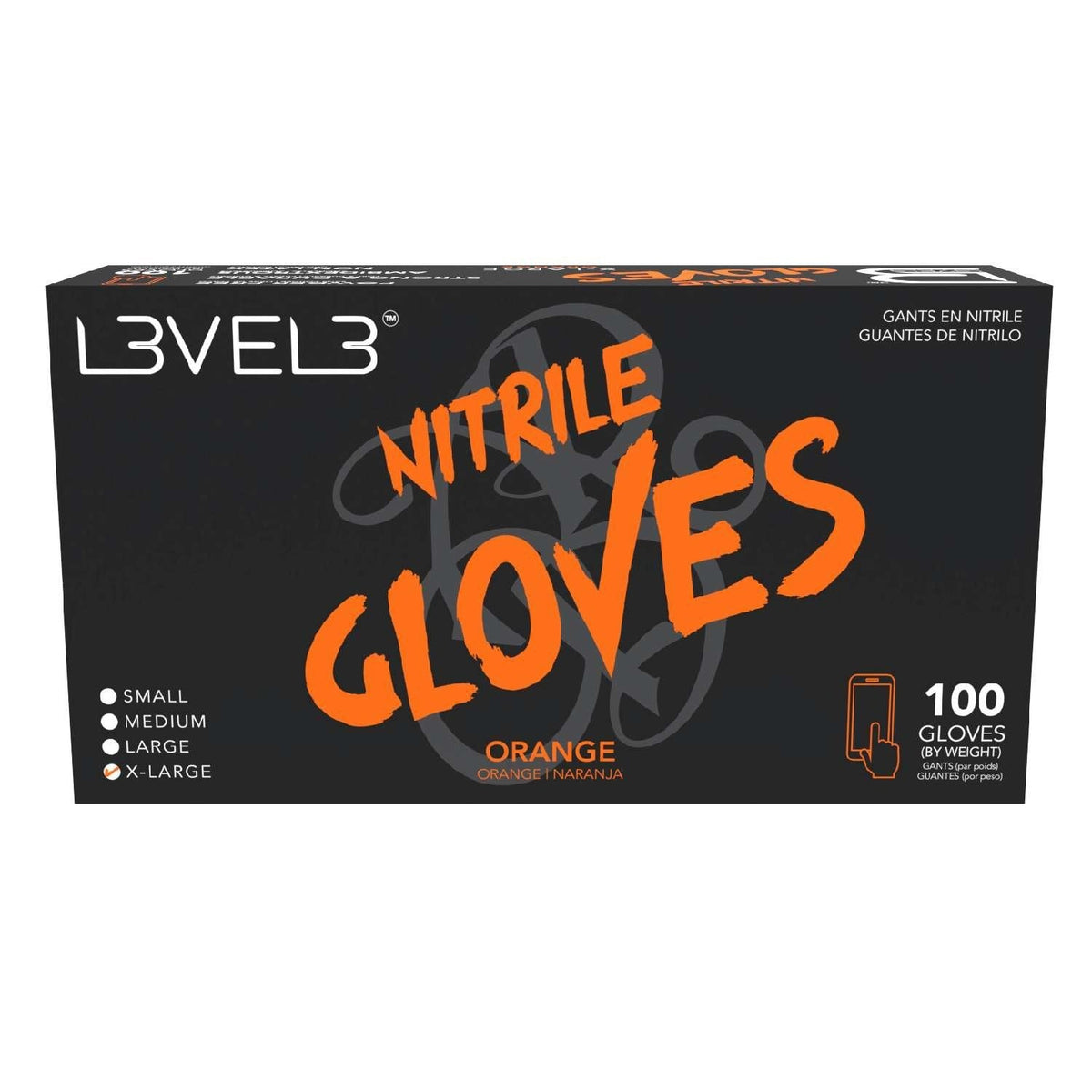L3Vel3 Nitrile Gloves Orange X-Large 100 Piece