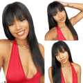 Human hair wig with bangs Natural black