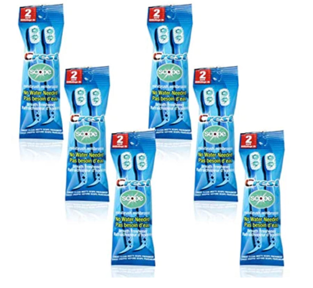 Crest Scope Outlast Minibrush, Long Lasting Mint, 6 Packs of 2 (12 Brushes)