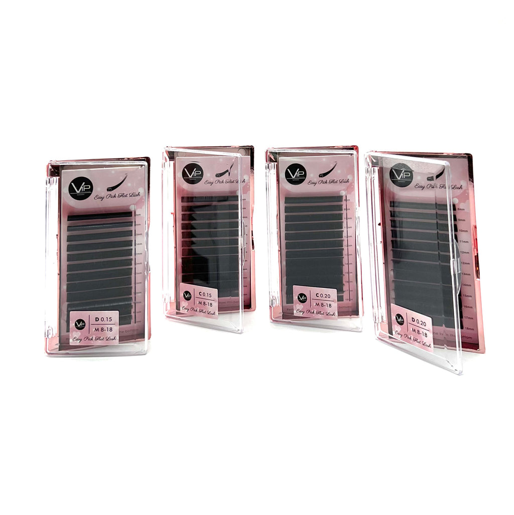 VIP Easy Pick Flat Lash Extensions 0.15 mm C Curl | 12-Line Mix Tray