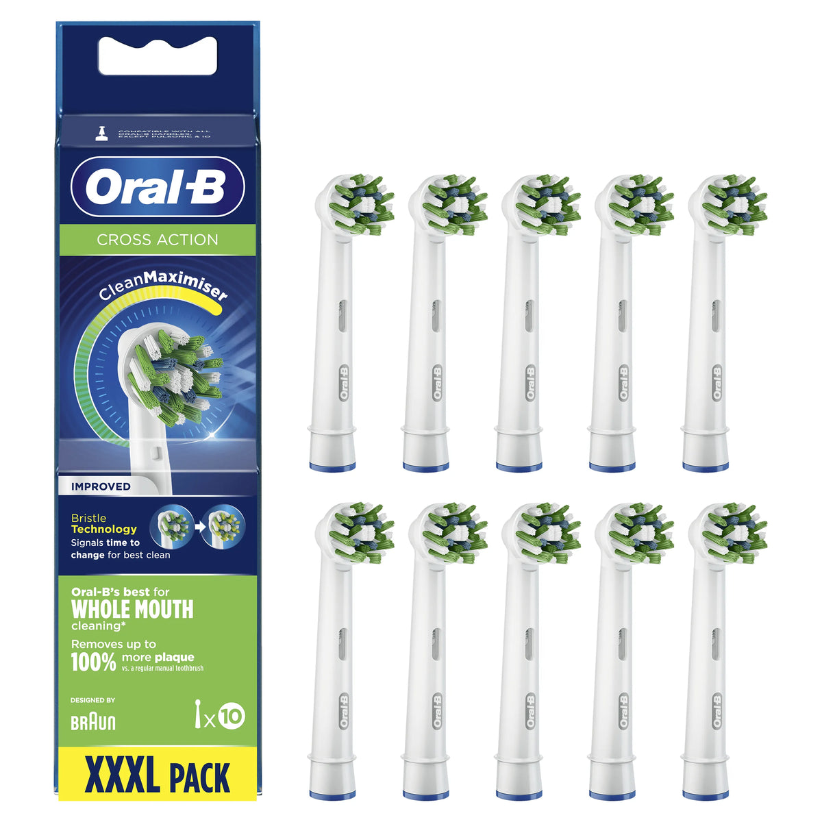 Oral-B CrossAction CleanMaximiser Brush Heads EB50-10, 10-Pack, White