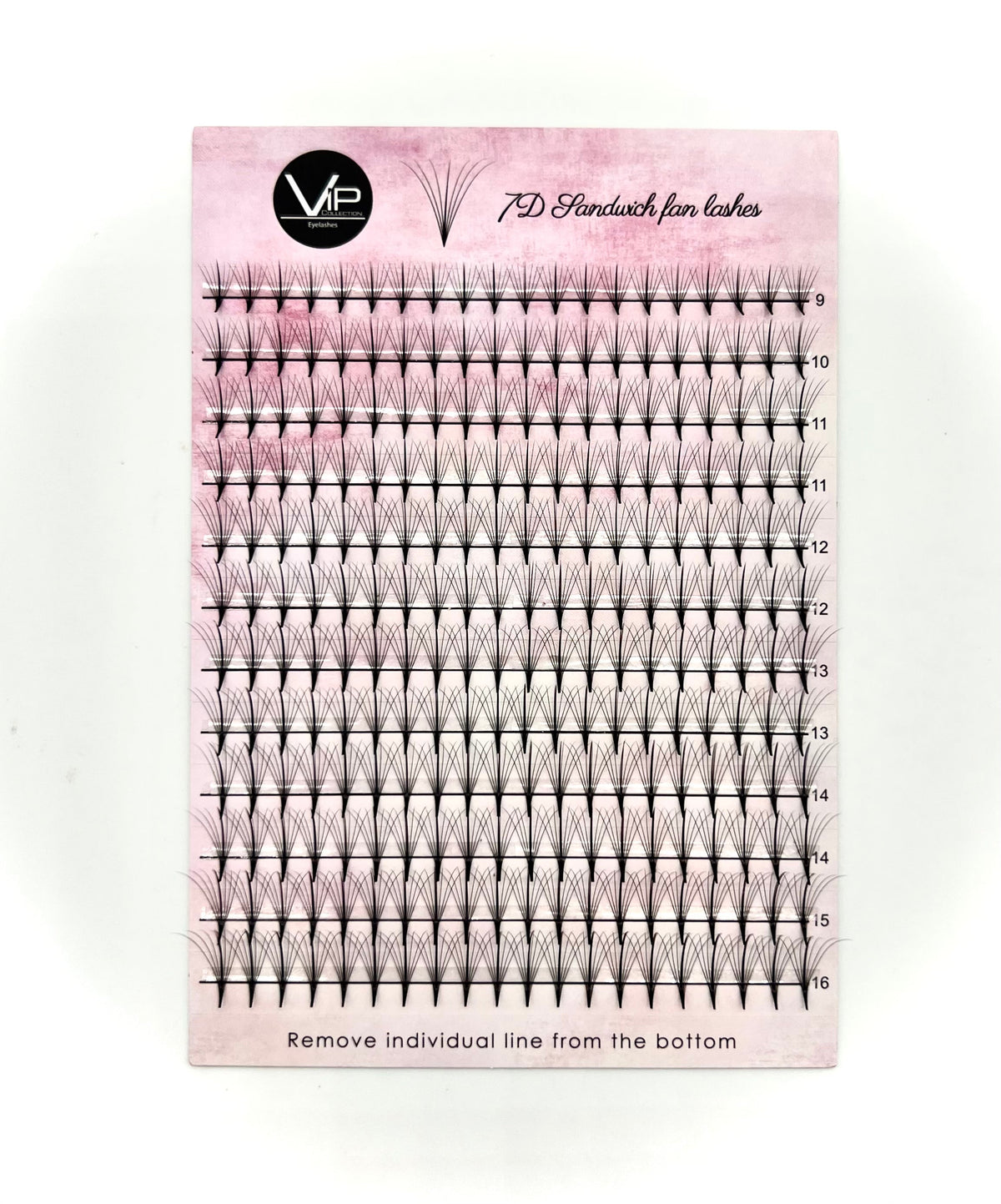 VIP 7D Sandwich Fan Lash Extensions 0.07 C Curl, 12-Line Mix 9-16 mm Large Tray