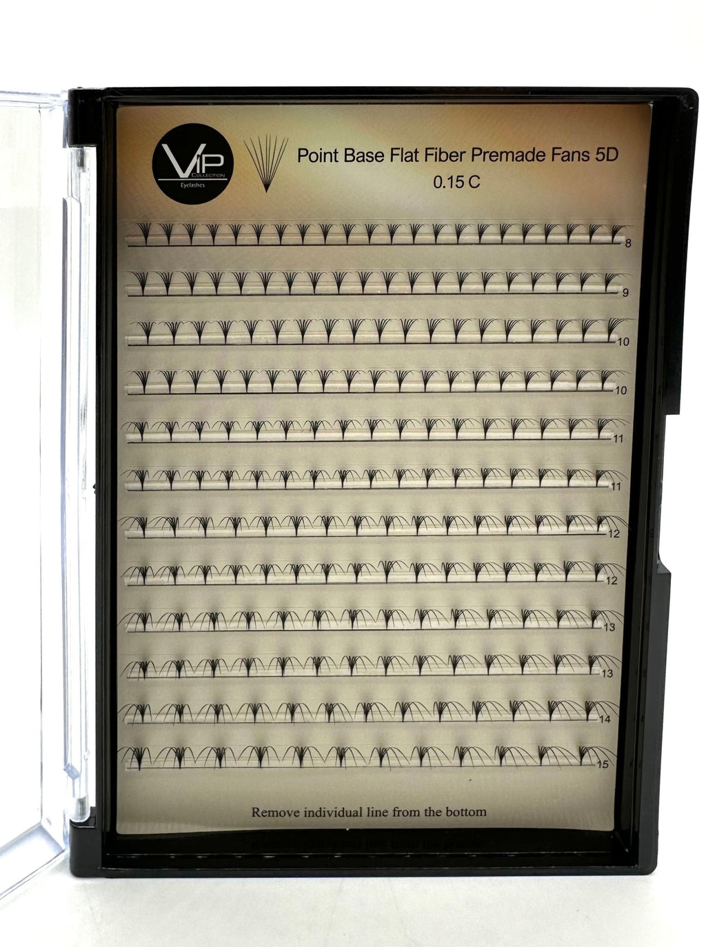 VIP Point Base Flat Fiber Premade Fans 5D/8D 9 cm | 12-Line Tray