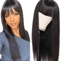 Victoria Spotlight Straight Human Hair Wigs With Bangs 130%-Natural Black