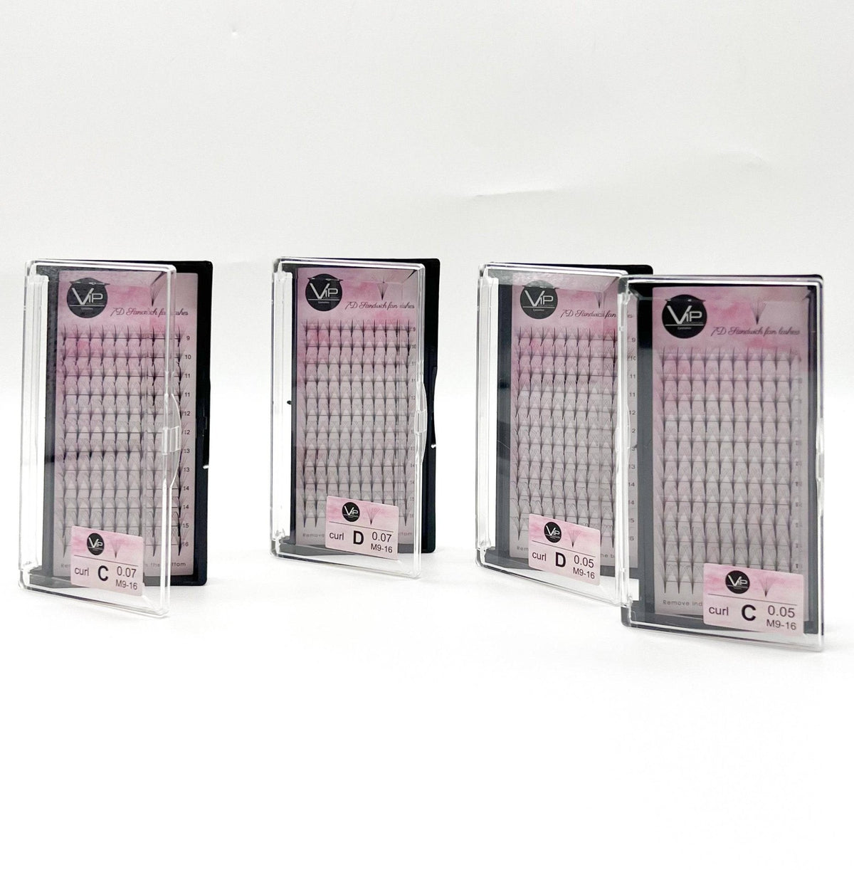 VIP 7D Sandwich Fan Lash Extensions 0.05 mm C/D Mix, 12-Line Trays