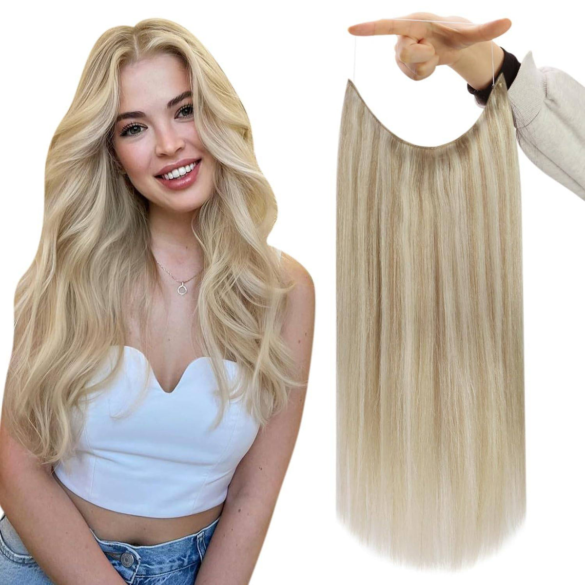 VIP BandX Halo System – 100% Human Hair Extensions, Silky Straight 18" with Clip