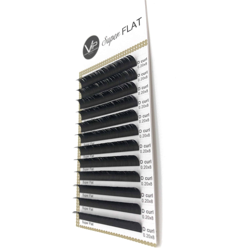 VIP Super Flat Lash Extensions 0.20 mm D Curl | 12-Line Tray