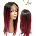 VIP Extensions Off Black to Burgundy Straight Human Hair Full Lace Wig, 150%