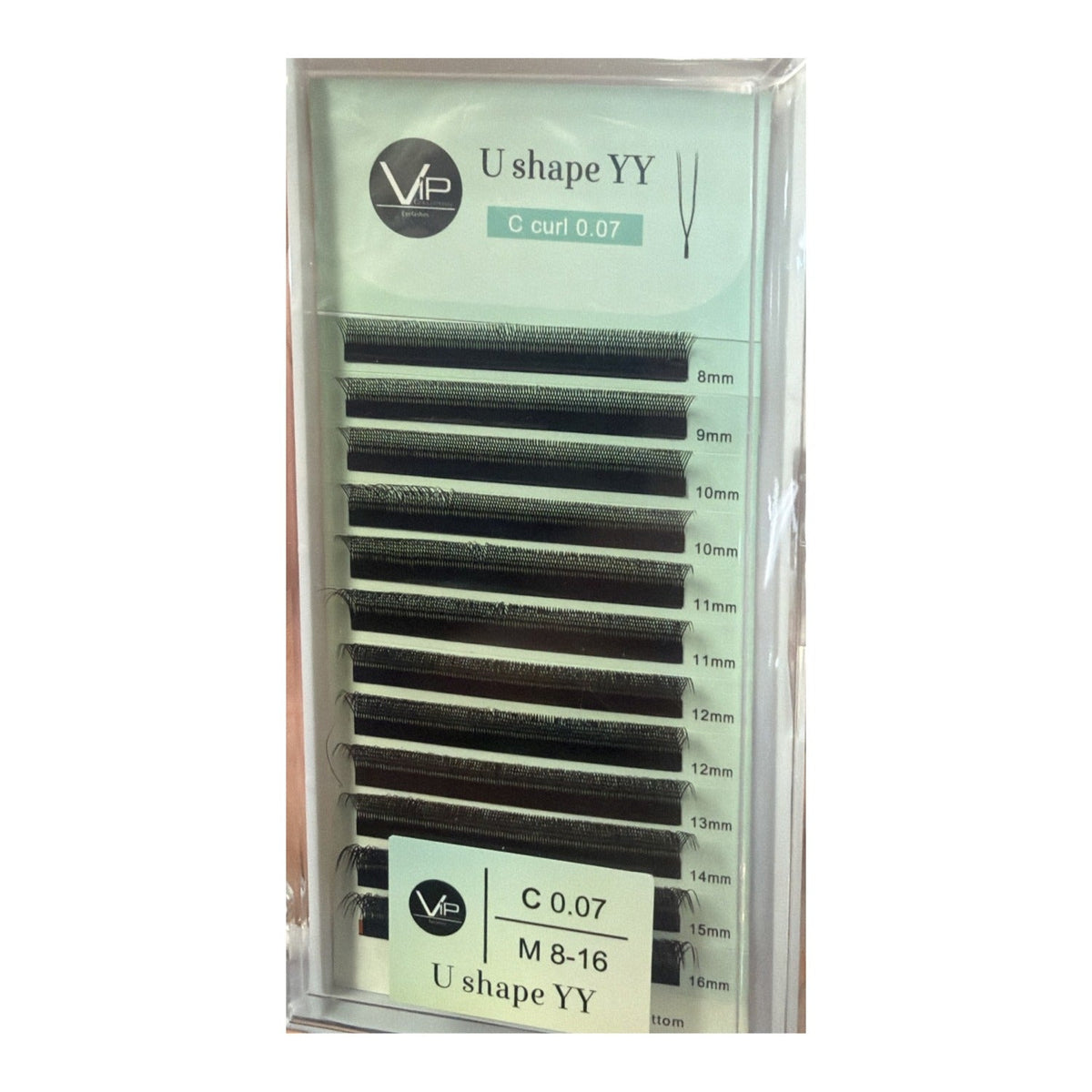 VIP Lashes U Shape Lash Extensions 0.07 mm, YY 3D 4D 5D 12-Line Mix, 8-16 mm