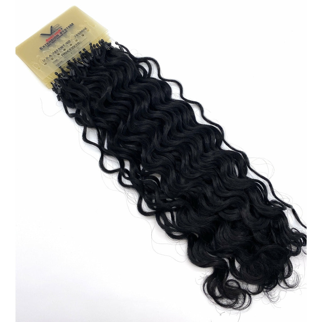 VIP RineX System – Cylinder Loop Human Hair Extensions, Curly 18" (100 Strands)