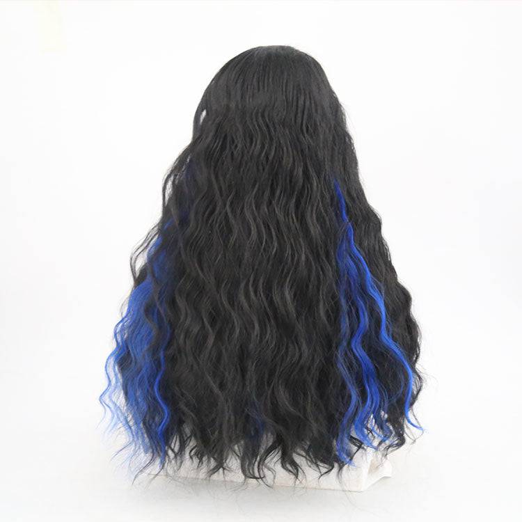 VIP Off Black Blue Streak Water Wave Synthetic Lace Front Wig 24" 1B/Blue (65)