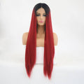 VIP Black Root to Red Straight Synthetic Lace Front Wig 24" 1BT130M (84)