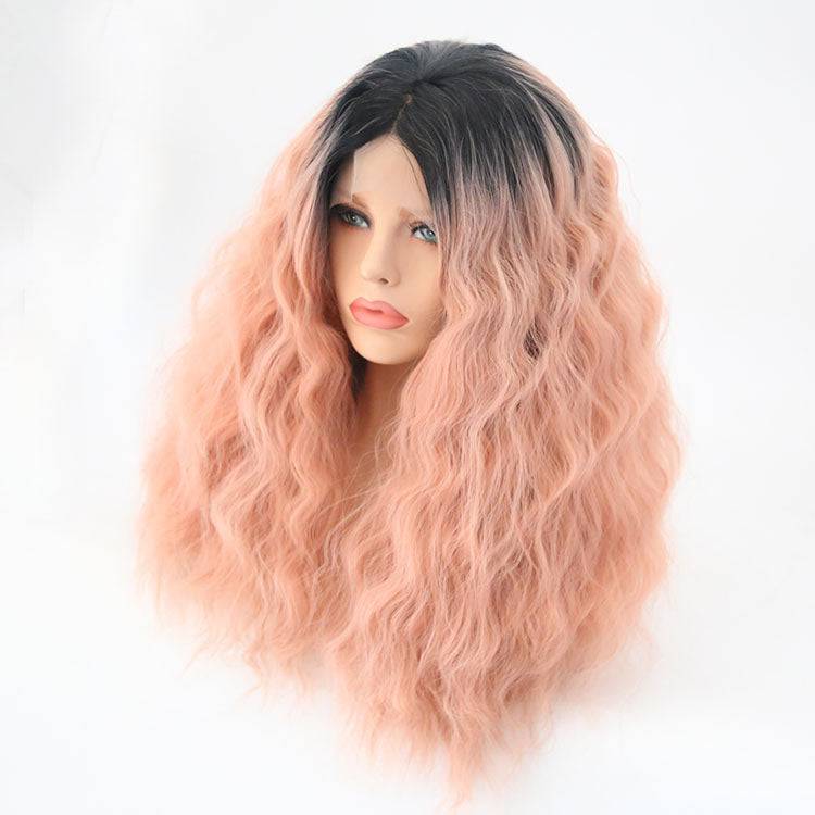 VIP Black to Peach Pink Water Wave Synthetic Lace Front Wig 24" 1BT1532 (43)