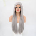VIP Extensions Silver Grey Straight Synthetic Lace Front Wig 24" 0906 (75)