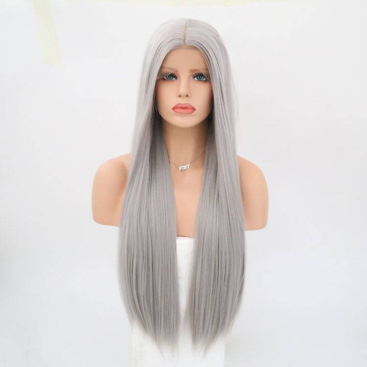 VIP Extensions Silver Grey Straight Synthetic Lace Front Wig 24" 0906 (75)