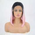 VIP Off Black to Light Pink Straight Bob Synthetic Lace Front Wig Style 25