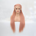VIP Rose Pink Straight Braided Crown Synthetic Lace Front Wig 24" 1532 (76)