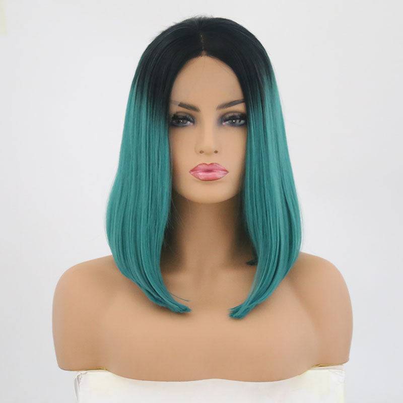 VIP Off Black to Teal Straight Bob Synthetic Lace Front Wig 14" T1B/DB (81)