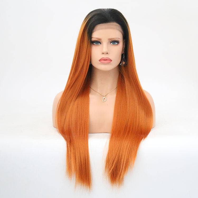 VIP Off Black to Orange Straight Synthetic Lace Front Wig 24" T1B/2738 (68)