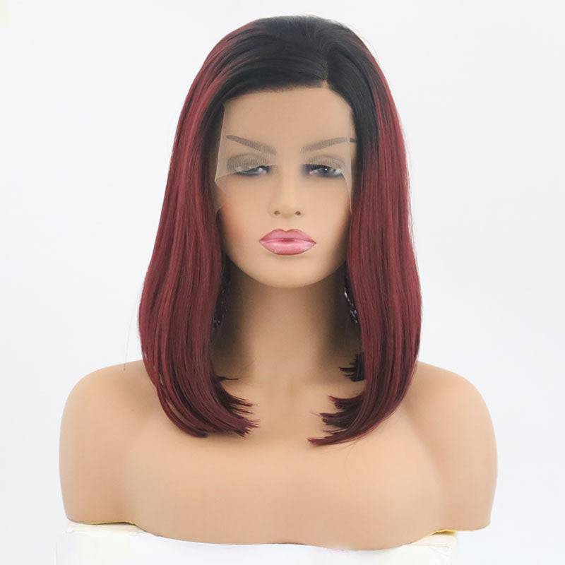 VIP Off Black to Burgundy Straight Bob Synthetic Lace Front Wig 14" T1B/118 (86)