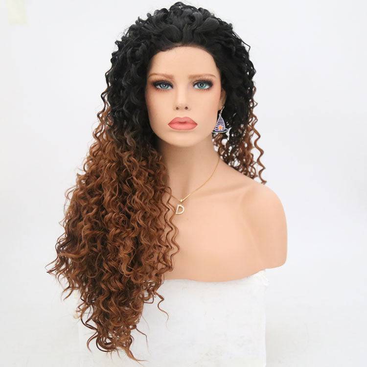 VIP Off Black to Light Auburn Deep Curl Synthetic Lace Front Wig 24" T1B/30 (41)