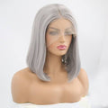 VIP Extensions Silver Grey Straight Bob Synthetic Lace Front Wig 14" 0906 (33)