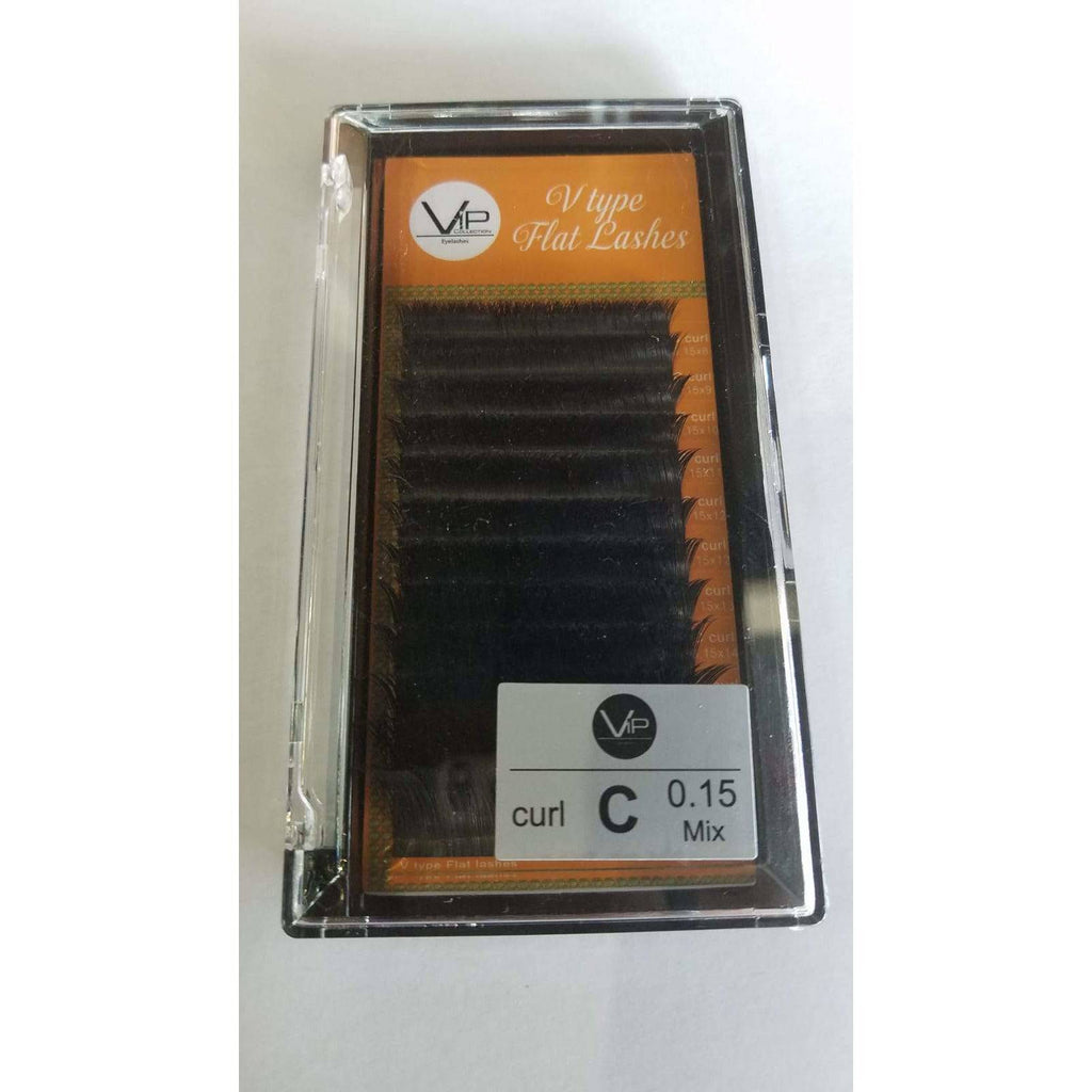 VIP V Type Flat Lash Extensions 0.15 mm C Curl | 12-Line Tray
